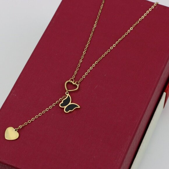 "Yellow Heart Pendant Necklace with Dangle Charm – Chic & Stylish Look, XPNL0365 - Picture 3 of 13